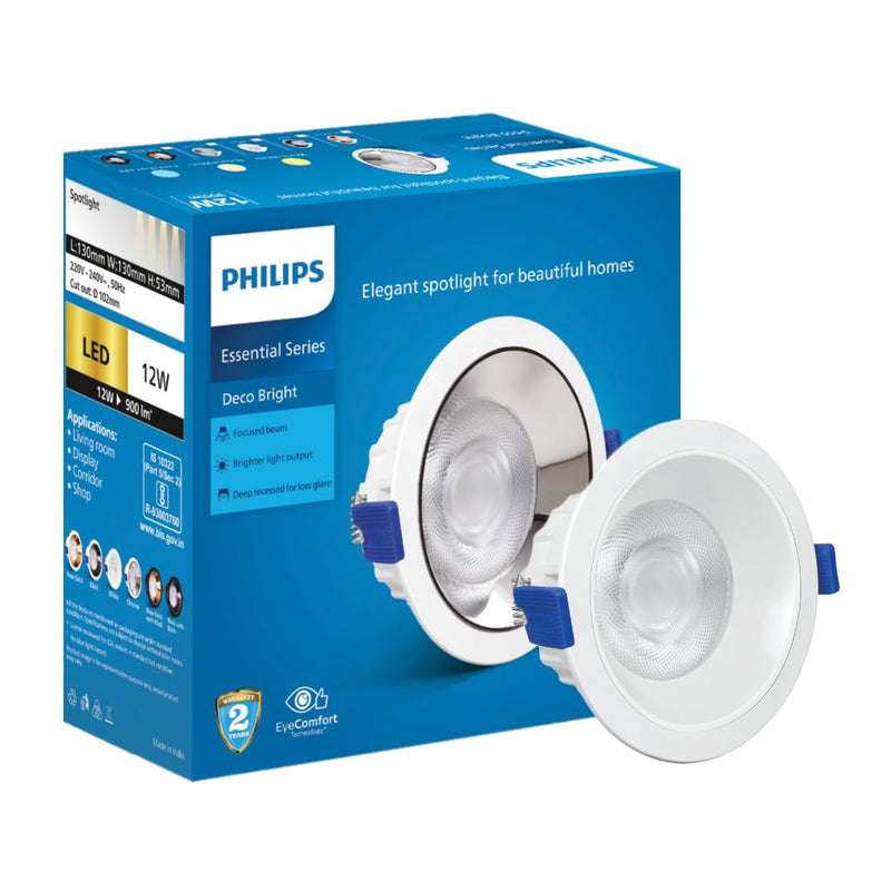 Philips Polycarbonate 12 Watt White Reflector Led Ceiling Cob Round Spot Light with Focused Beam (Warm White, B0D3N3VPN1)