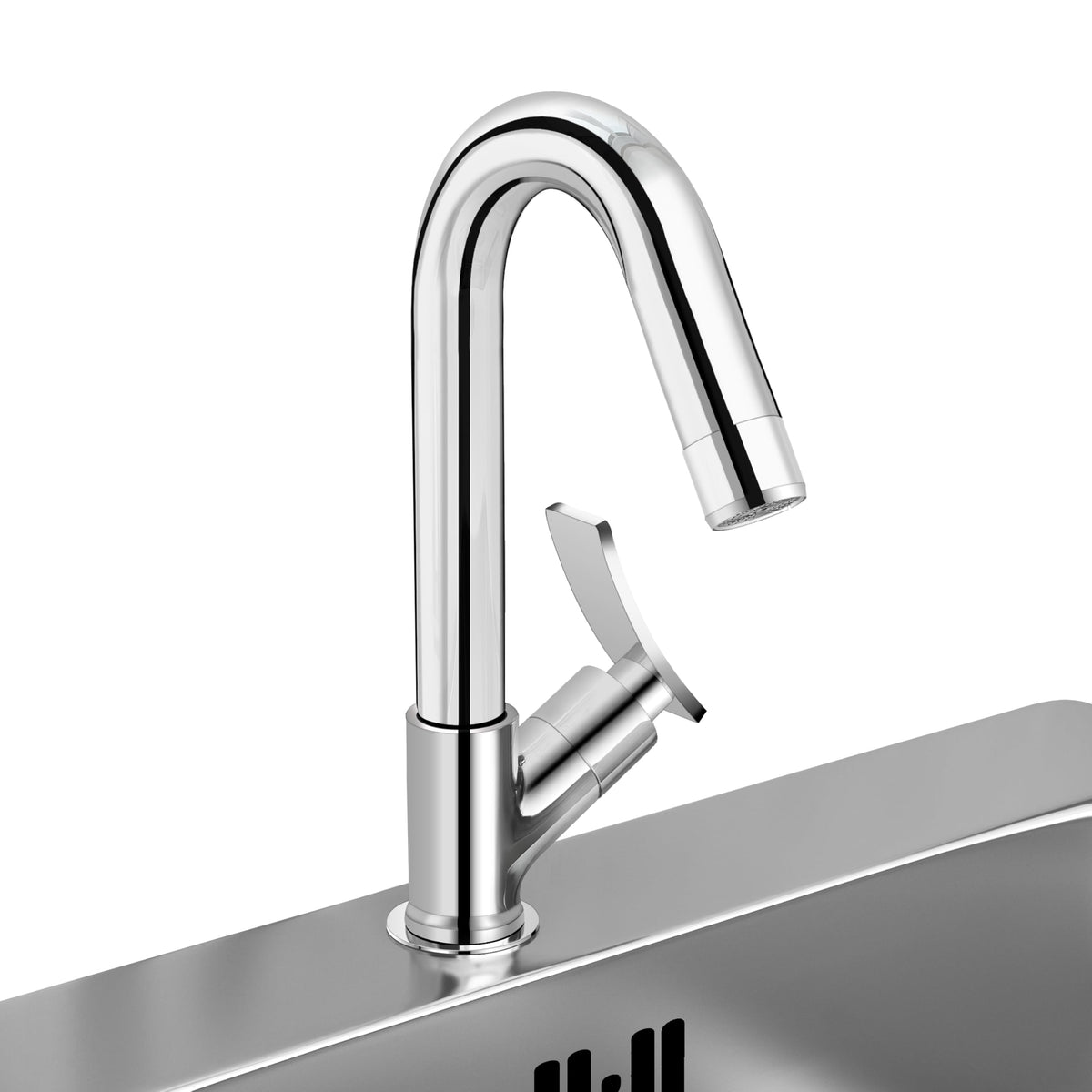 Plantex Pure Brass High Neck Pillar Cock Water Tap with Teflon Tape/360 Degree Swivel Spout/Single Lever Tabletop Basin Sink Cock (Star, Chrome)