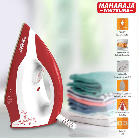 Maharaja Whiteline Jazz Dry Iron, 1000 Watt, Red and White (DI-127)