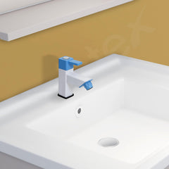 Plantex PTMT ES-113 Single Lever Pillar Painted Tap For Wash Basin With Plastic Wall Flange/Bathroom Water Tap (Blue & White)-2