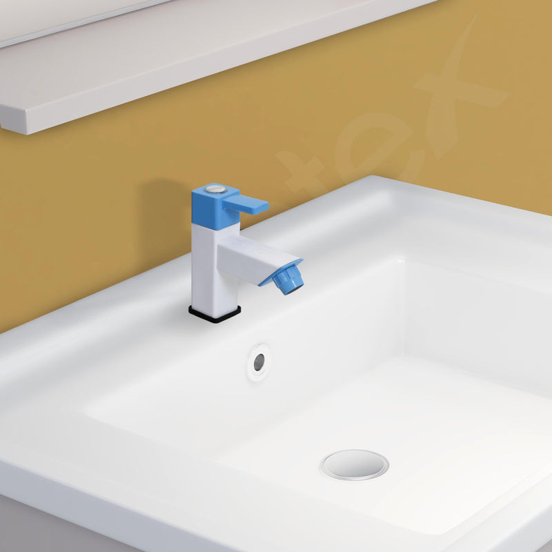 Plantex PTMT ES-113 Single Lever Pillar Painted Tap For Wash Basin With Plastic Wall Flange/Bathroom Water Tap (Blue & White)-2