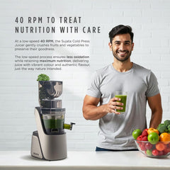 Sujata Cold Pressed Slow Juicer SJ01 | Ideal for Fruit, Vegetable Juices, Nut Milks, Smoothies & Frozen Desserts | Dual Feeding Chute | Reverse Function | Magnetic Safety Lock