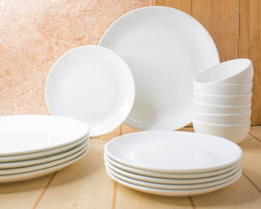 Clay Craft Ceramic Solid Urmi Dinner Set - White - 18 Pieces, for Family of 6, Dinner Set Ceramic, Crockery Set, Dining Set for Dinner, Microwave Safe Plates and Bowls Set, Crockery Set for Gift