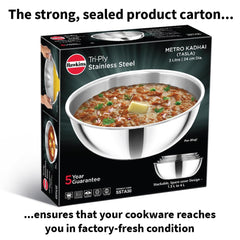 Hawkins 3 Litre Metro Kadhai, Triply Stainless Steel Induction Tasla, Silver (SSTA30)