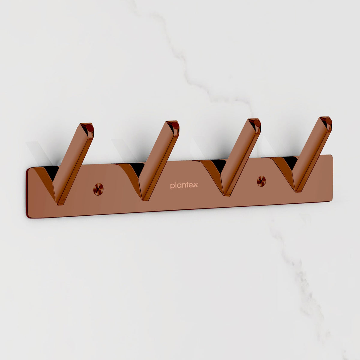 Plantex Wall Hooks for Hanging Cloth/Stainless Steel Towel Hangers/Bathroom Robe Hooks/Door Hangers/Square Wall Hook/Hook Rail for Hanging Keys - 4 Hooks (Pack of 1, PVD Rose Gold)