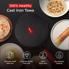 Pigeon by Stovekraft Pre-Seasoned Cast Iron Tawa 28 cm | Pre-Seasoned with 100% Vegetable Oil | Naturally Nonstick | Hig