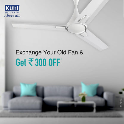 KUHL Prima A1 1200mm Decorative Power Saving BLDC Ceiling Fan with Remote | 29W | Saves upto 65% Electricity | 5 Star | High Air Flow | Stylish Design | White