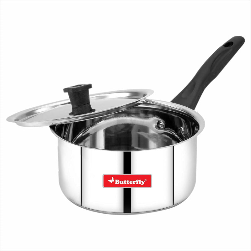 Butterfly Classic Stainless Steel Cookware 5 Pcs Set|Fry Pan 22Cm(1.4L)|Kadai 22Cm(2.2L)|Saucepan 16Cm(1.6L) with Steel Lids|Induction Base,Triply Bottom|Even,Fast Cooking with Less Oil,Silver
