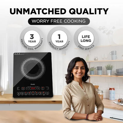 Preethi Indicook IC125 Induction Cooktop, 2100-Watt Electric Stove with Feather Touch Operation and Crystal Glass 