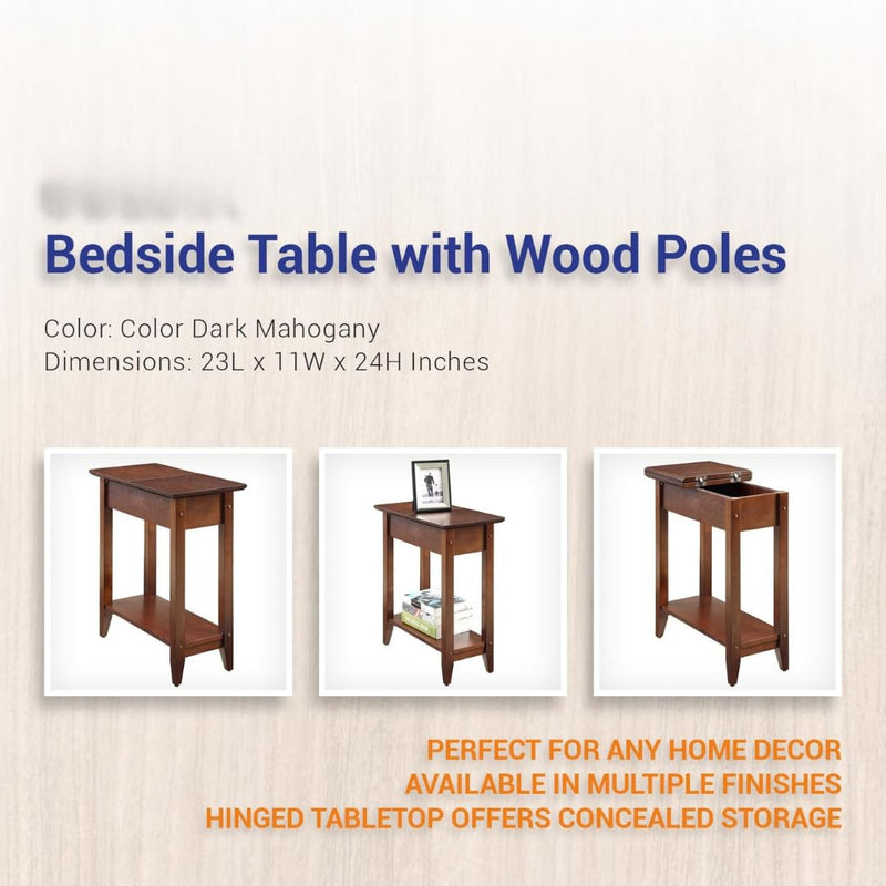 Sheesham Wood Nightstand | Bedside Table with Drawer & Open Shelf | Solid Wood Side Table (Mahogany)
