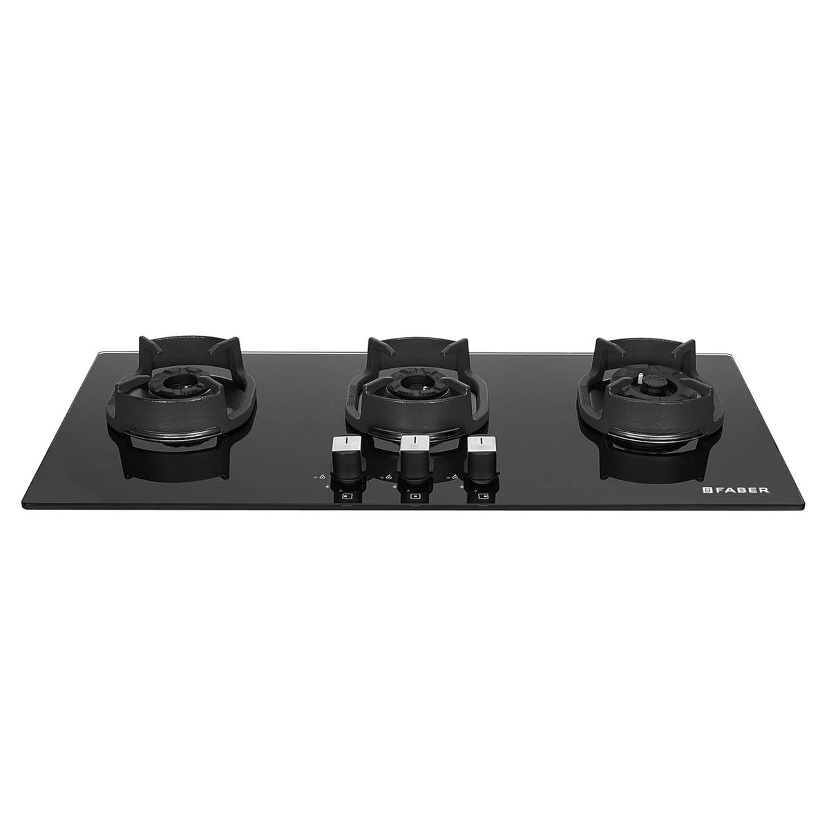 Faber 4 Burner 90cm Eros Hob |Auto-Ignition|Metal Knobs| Cast Iron Pan Support |Hob/Cooktop Hybrid| Black Glass Finish |