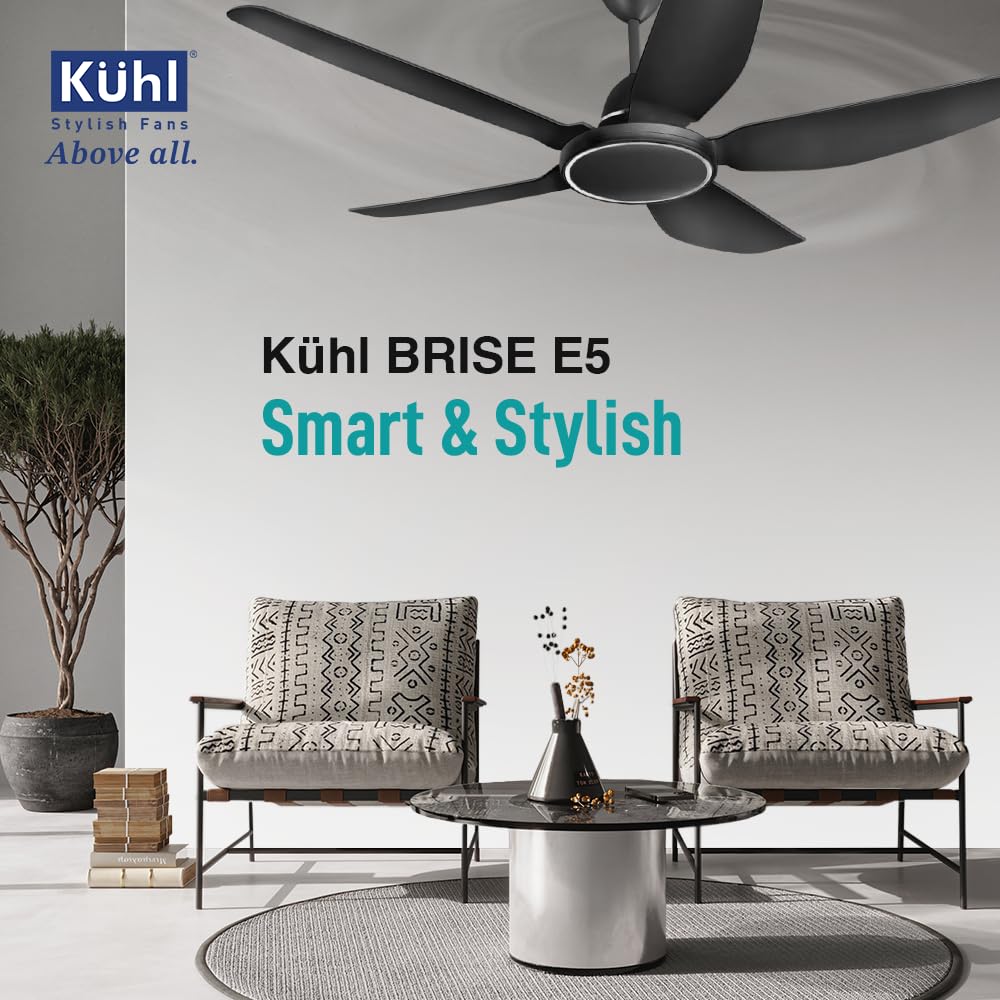 KUHL Brise E5 1320mm Stylish Power Saving BLDC Ceiling Fan with Remote |30 W | 5 Star | Low Noise | IoT- operates via Mobile & Alexa | Reverse Mode |5 Yrs Warranty on Motor | Free Installation | Black