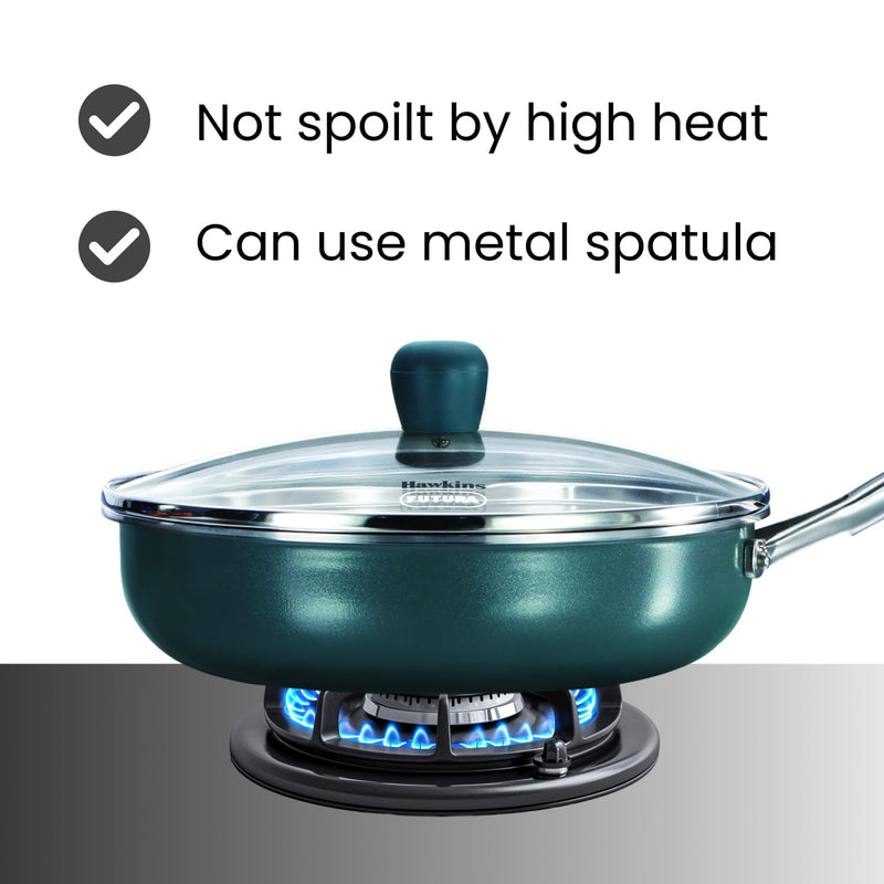 Hawkins Olive Pro 22 cm Frying Pan, Triply Stainless Steel Fry Pan with Stainless Steel Handle and Stainless Steel Lid, Green (POSF22G)