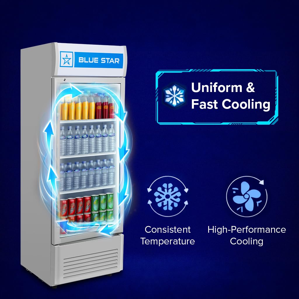 Blue Star VC325 5 Star Frost Free Vertical Glass Single Door Visi Cooler (300L, white)