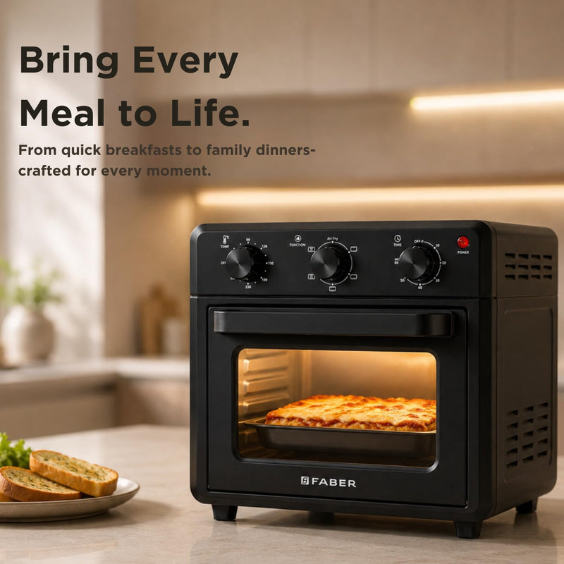 Faber Air Fryer Oven 18L 1500W | Bake Tray, Tray Handle & Crumb Tray | Dishwasher safe removable parts |6 Preset Auto Pr
