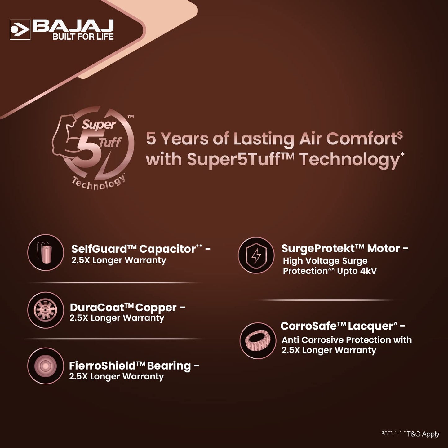 Bajaj Artisan 12S2 1200MM Ceiling Fans for Home | BEE-2 Star Rated Energy Efficient | SUPER 5TUFF TECHNOLOGY™ | SumoTuff Blades | High Air Delivery & High Speed | 5-Yrs Warranty 【Rosewood】