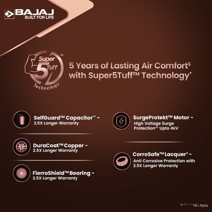 Bajaj Artisan 12S2 1200MM Ceiling Fans for Home | BEE-2 Star Rated Energy Efficient | SUPER 5TUFF TECHNOLOGY™ | SumoTuff Blades | High Air Delivery & High Speed | 5-Yrs Warranty 【Rosewood】