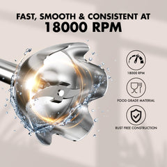 Sujata Blendstick 600W Hand Blender | 18000 RPM, Stainless Steel Shaft, Detachable Stick - Dual Speed / Black