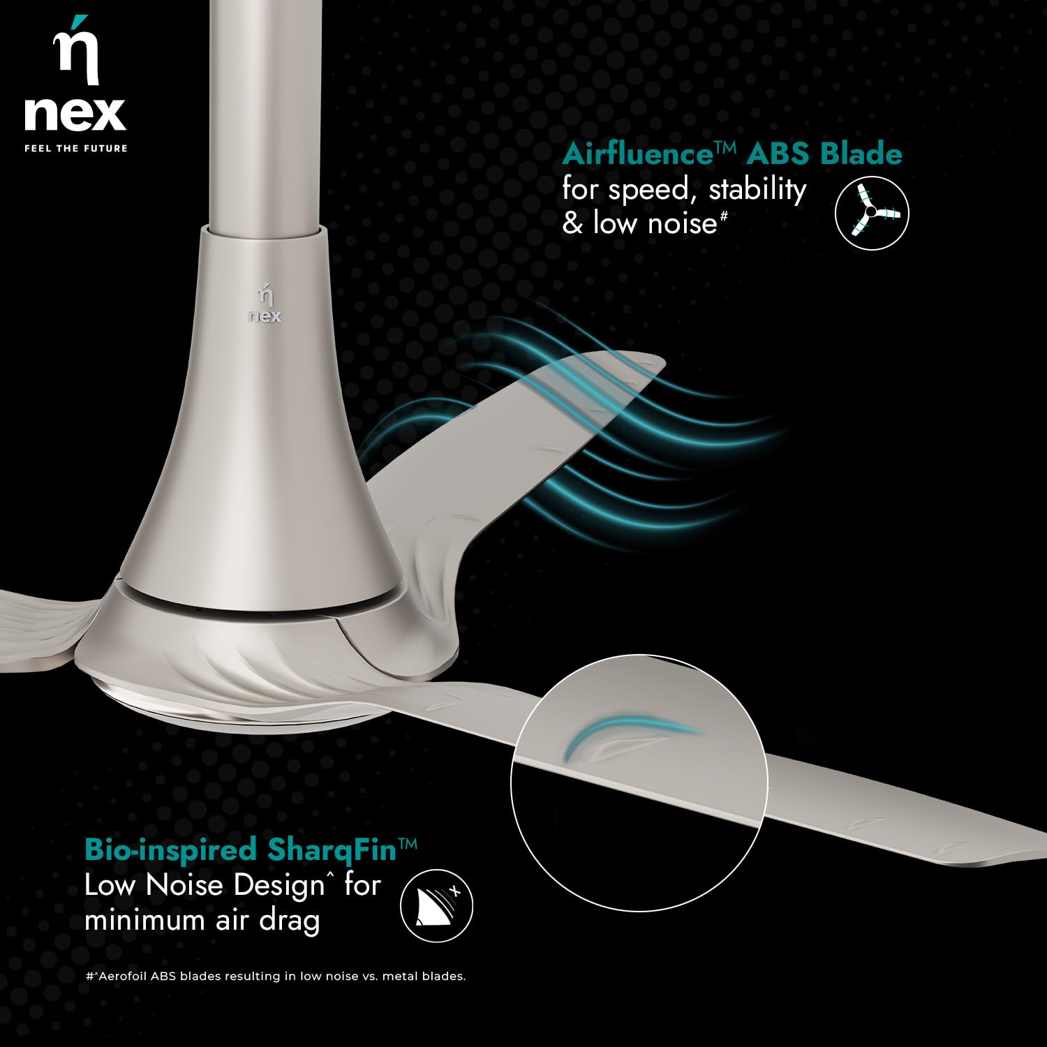 NNEX Dryft A90 1200 mm | BEE star Rated Premium Ceiling Fan | 20% Higher Air Thrust* | Airfluence™ ABS Blades For Low Noise | Adjustable Downrod | 2-Yr Warranty | Free Installation | Slate Gold