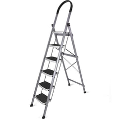 HOUZA Steel Ladder for Home 6 Steps Foldable with Anti-Skid Wide Steps (30cm x 20cm) | 6 Step Ladder for Home Use with D-Shape Rods | Secure Lock | 150 Kg Capacity Folding Ladder | 5 Year Warranty