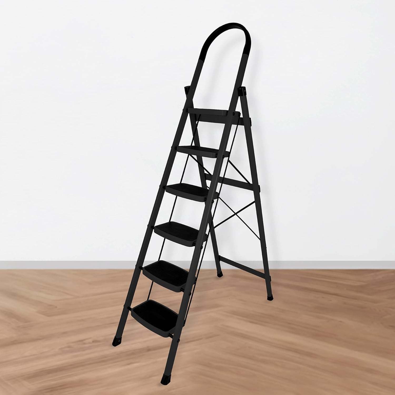 Plantex Stylo Heavy-Duty Mild-Steel Folding 4 Step Ladder for Home with Advanced Locking System/Wide Anti-Skid Step Ladder (Black & Blue)