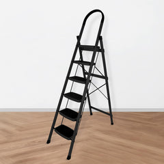 Plantex Stylo Heavy-Duty Mild-Steel Folding 4 Step Ladder for Home with Advanced Locking System/Wide Anti-Skid Step Ladder (Black & Blue)