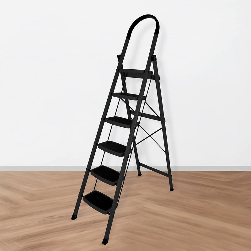 Plantex GI Steel 4-Step Ladder for Home/Easy to fold/Anti-Skid Wide Steps Ladder - (Aura, Black & Grey)