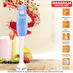 Maharaja Whiteline Hb-129 175 Watt Hand Blender, Stainless Steel Blades, Long Lasting Performance With 175W Motor, Detachable Anti Splash Plastic Foot (Blue And White, 175 Watt)