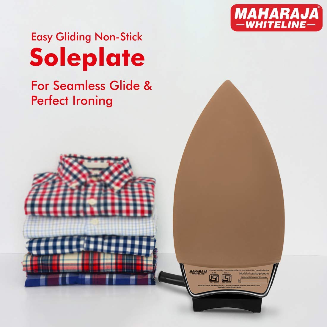 Maharaja Whiteline Classico Plancha 1200 Watt Dry Iron | Non-Stick Soleplate | Heavy Body | Temprature Control | Ergonomic handle (Black), 1200 watts, Stainless Steel