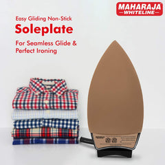 Maharaja Whiteline Classico Plancha 1200 Watt Dry Iron | Non-Stick Soleplate | Heavy Body | Temprature Control | Ergonomic handle (Black), 1200 watts, Stainless Steel