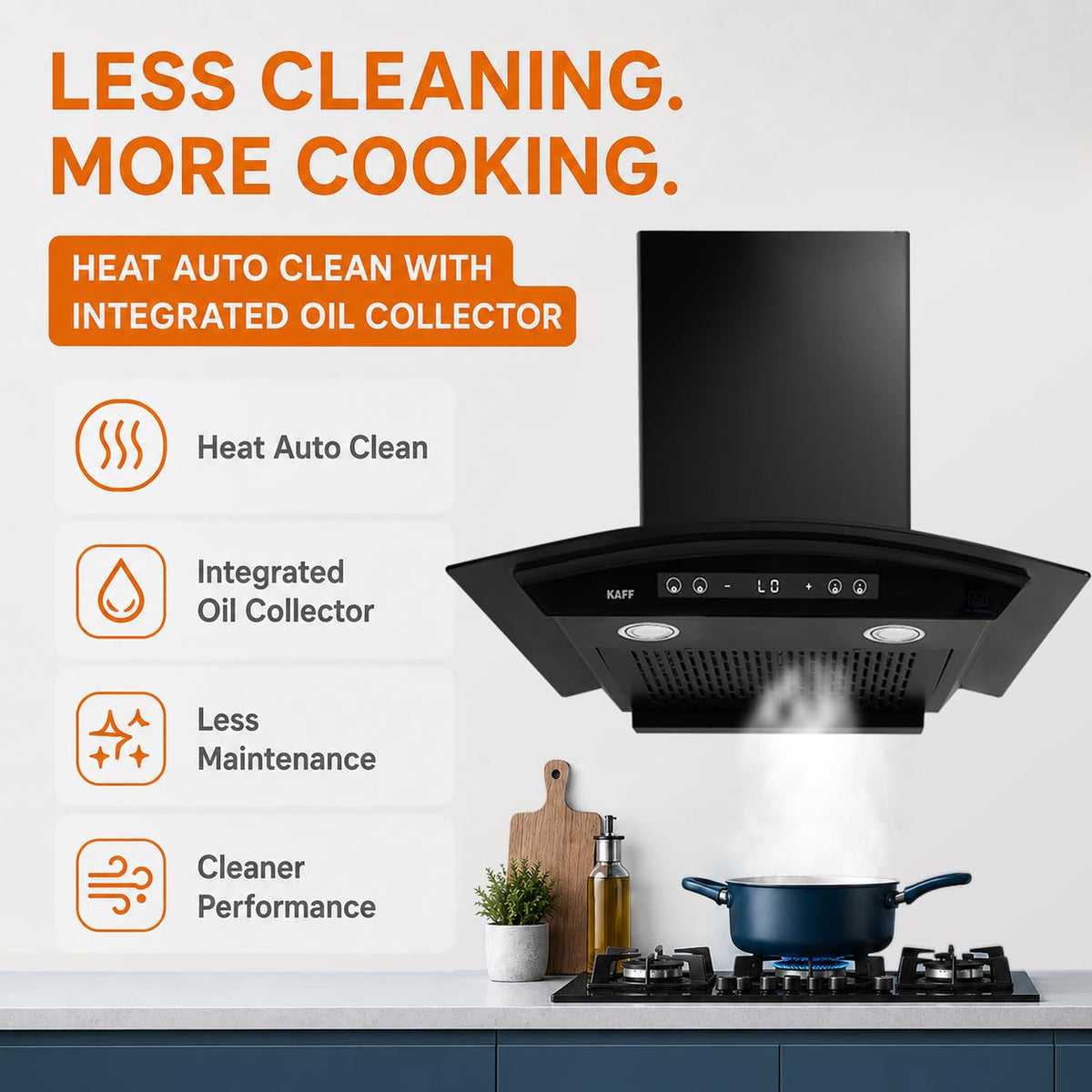 Kaff 60cm Curved BLDC Chimney, Installation Kit Included, KEC 60A-DC