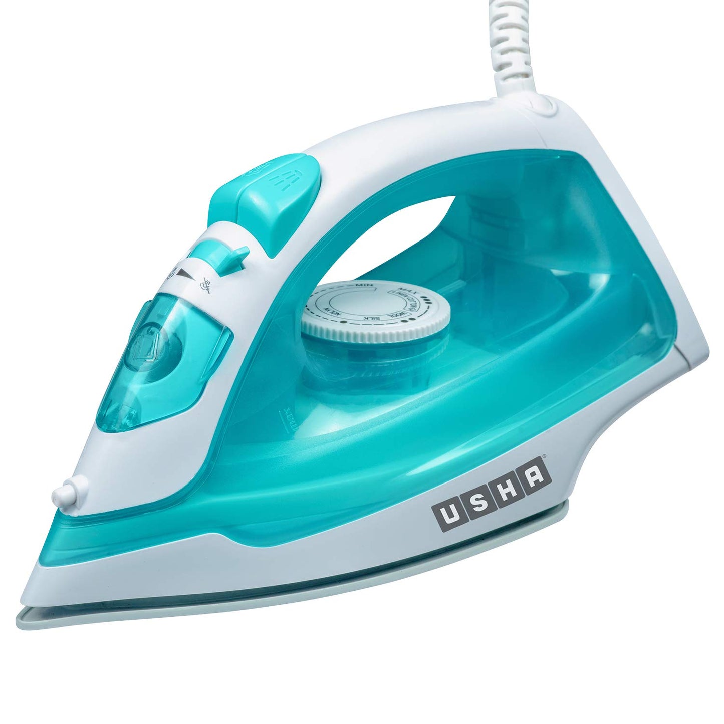 Usha 3816 1600W Steam Iron with Shock Proof Body | Teflon Coated Soleplate | Powerful Steam Output upto18gm/min | 280ml Water Tank Capacity | Overheat Safety Shutoff | 2 Years Warranty|(Green & White)