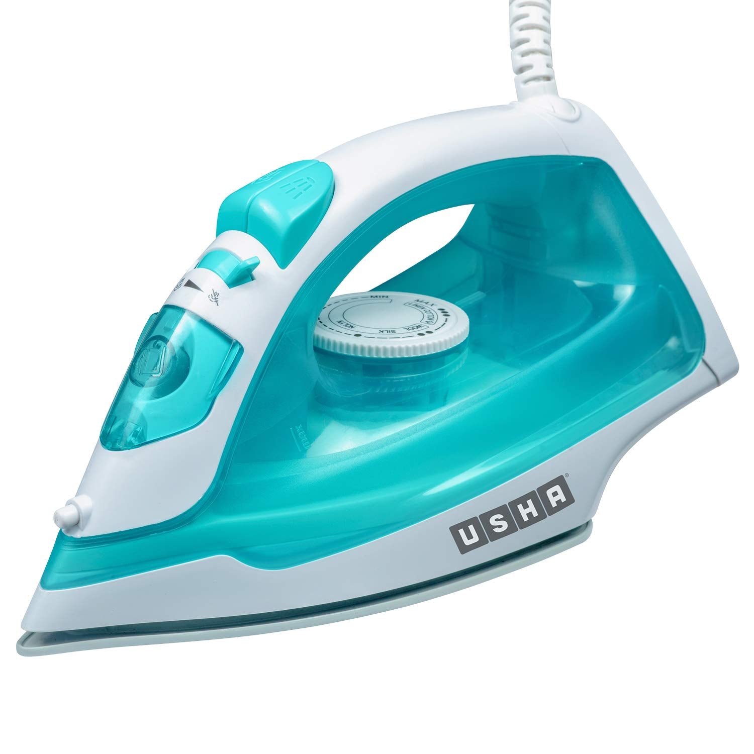Usha 3816 1600W Steam Iron with Shock Proof Body | Teflon Coated Soleplate | Powerful Steam Output upto18gm/min | 280ml Water Tank Capacity | Overheat Safety Shutoff | 2 Years Warranty|(Green & White)