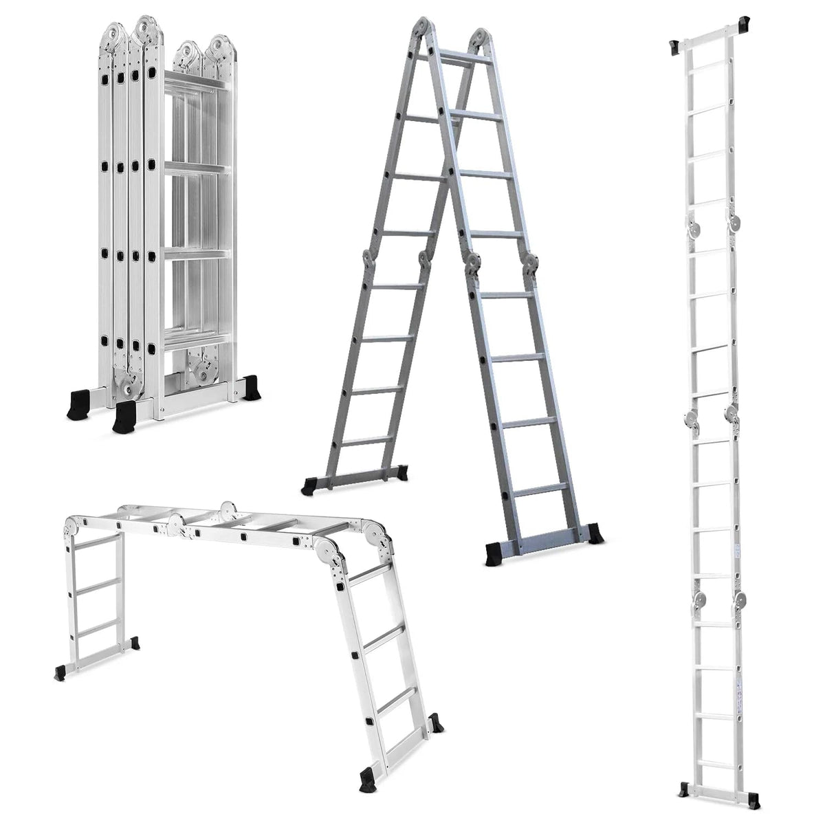 Corvids 12 Feet (12 Step) Portable & Compact Folding Aluminium Multipurpose Super Ladder | 2-Year Warranty | Ladder for Home & Industrial Use - Capacity 120 Kg Silver