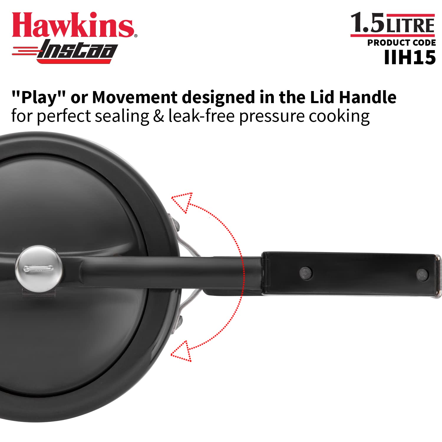 Hawkins 1.5 Litre Instaa Pressure Cooker, Induction Inner Lid Cooker, Tall Body Hard Anodised Baby Cooker, Black (IIH15)
