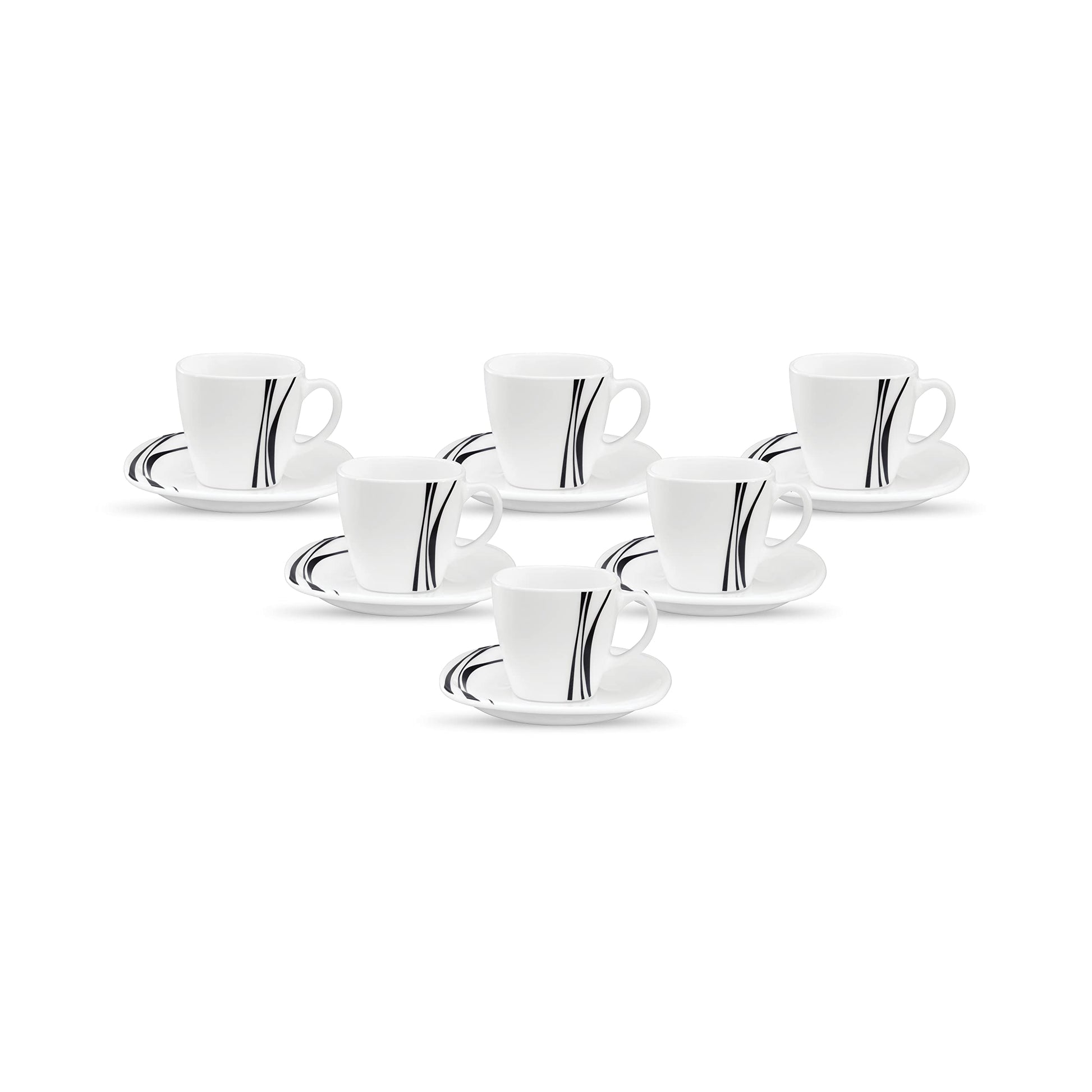 La Opala Diva, Quadra Collection, Opal Glass Cup & Saucer Set 12 pcs, Golden Shades, White, Standard