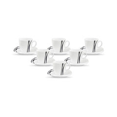 La Opala Diva, Quadra Collection, Opal Glass Cup & Saucer Set 12 pcs, Golden Shades, White, Standard