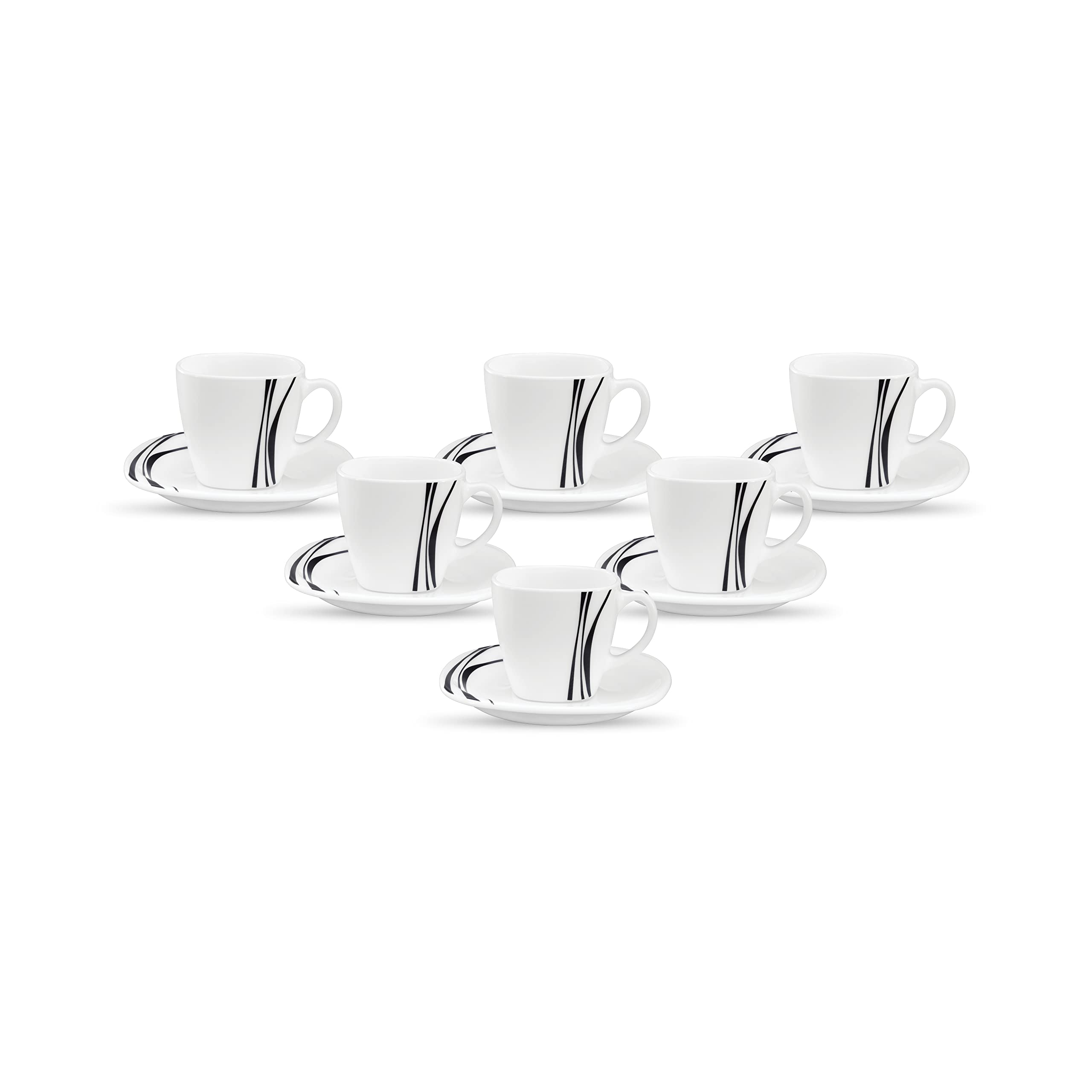 La Opala Diva, Quadra Collection, Opal Glass Cup & Saucer Set 12 pcs, Golden Shades, White, Standard