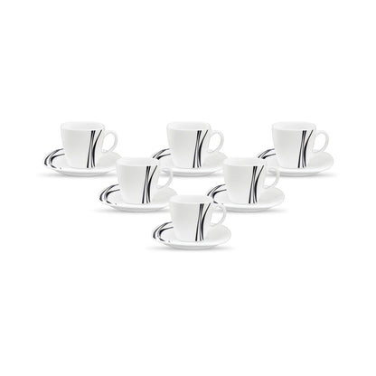 La Opala Diva, Quadra Collection, Opal Glass Cup & Saucer Set 12 pcs, Golden Shades, White, Standard