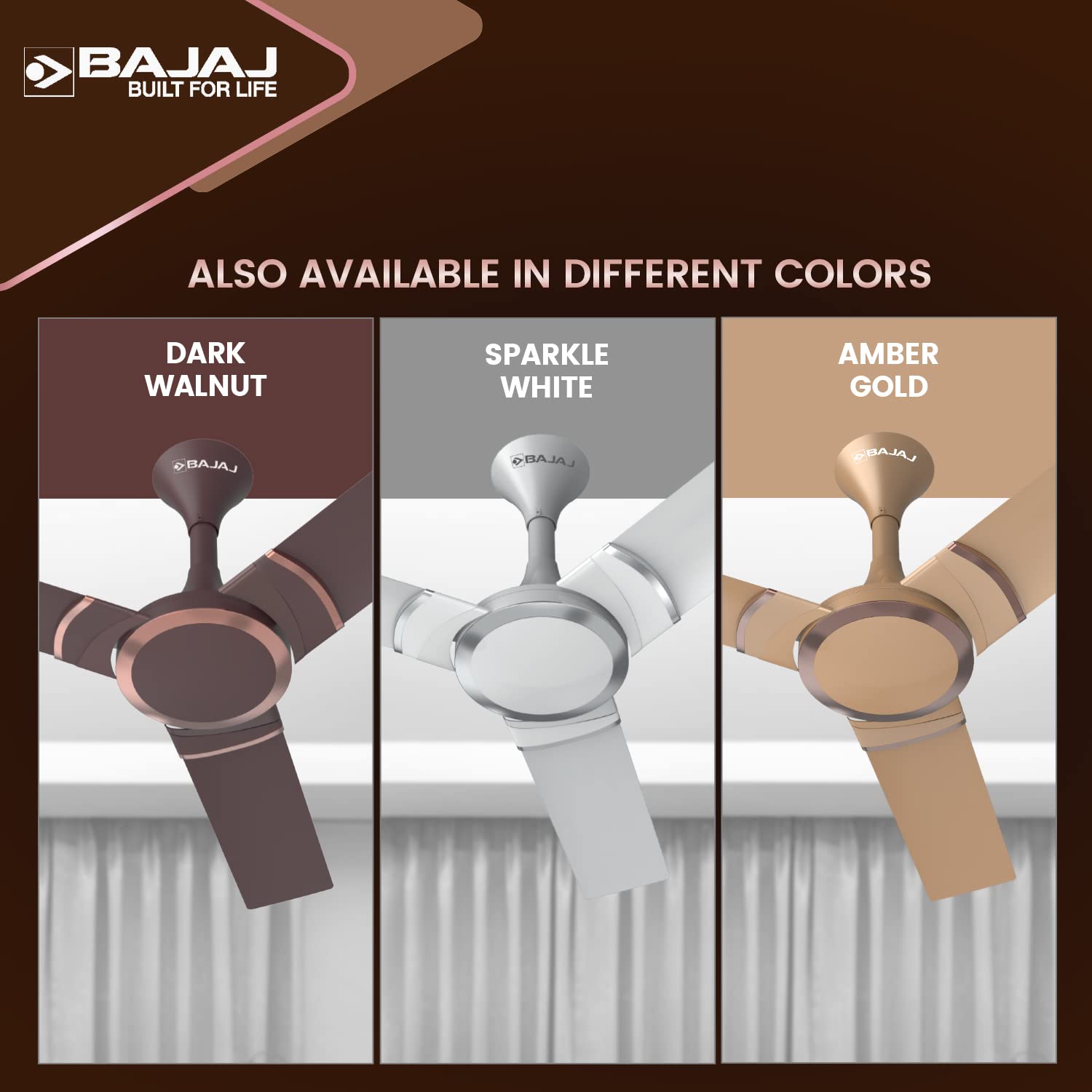 Bajaj Stylo 12S2 1200MM (48") Ceiling Fans for Home | BEE-2 Star Rated Energy Efficient Fan | SUPER 5TUFF TECHNOLOGY™ | SumoTuff Blades | High Air Delivery & High Speed | 5-Yrs Warranty 【Amber Gold】