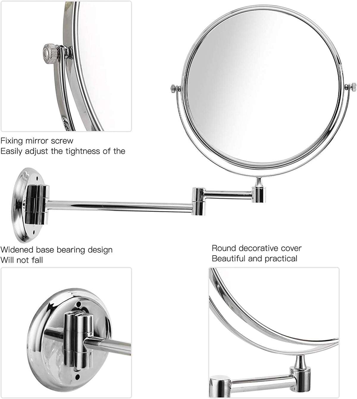 Plantex Premium Brass Magnifying Mirror/Two-Sided 360‚° Swivel Shaving Mirror with 5x/1x Magnification/Vanity Mirror for Bathroom (8 Inches-Chrome/Wall Mount)-4