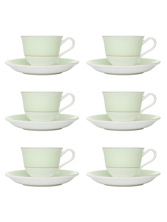 Clay Craft Georgian Super S303G Tea Cup Saucer Set, Multicolor, 210ml, 6 Pieces, Ceramic