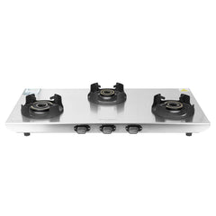 Faber Ember Stainless Steel Cooktop | 3 Brass Burners (Jumbo, Medium & Small |Manual Ignition | Diamond-Coated Pan Suppo