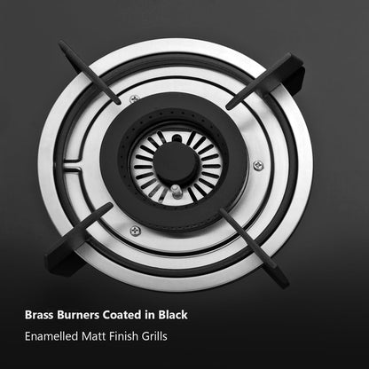 KAFF HBR 783 Built-in Hob/Hobtop 3 Burners, Auto Electric Ignition Glass Top, 78 CM, Powerful Brass Burners, 8 MM Thick Toughened Glass, Enamelled Matt Grills (Black)