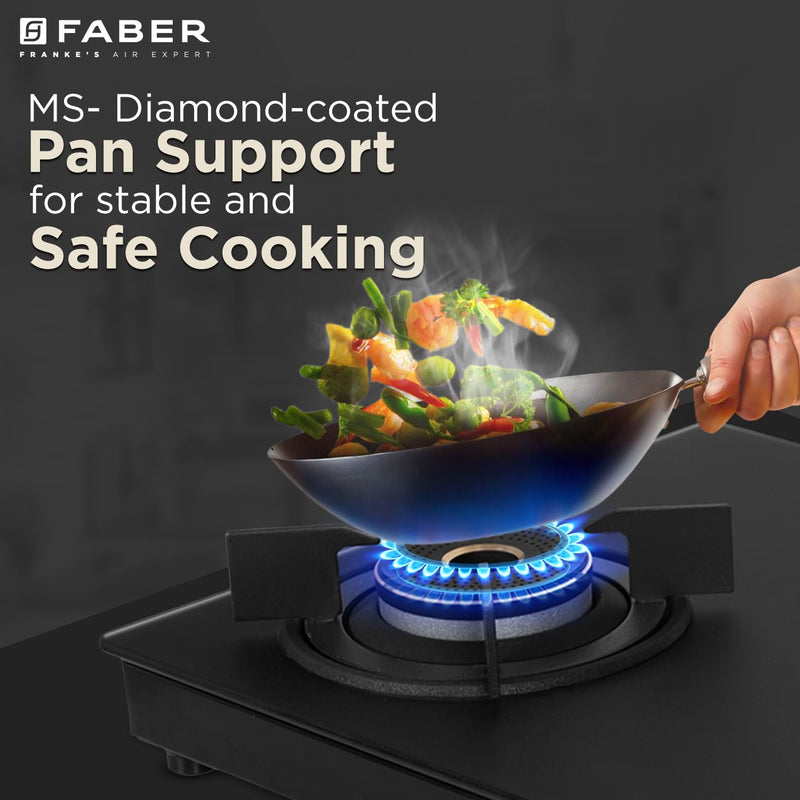 Faber Nebula Black Matt Finish Cooktop |4 Brass Burners - Jumbo, 2 Medium & Small | Manual Ignition| Heavy Pan Support w