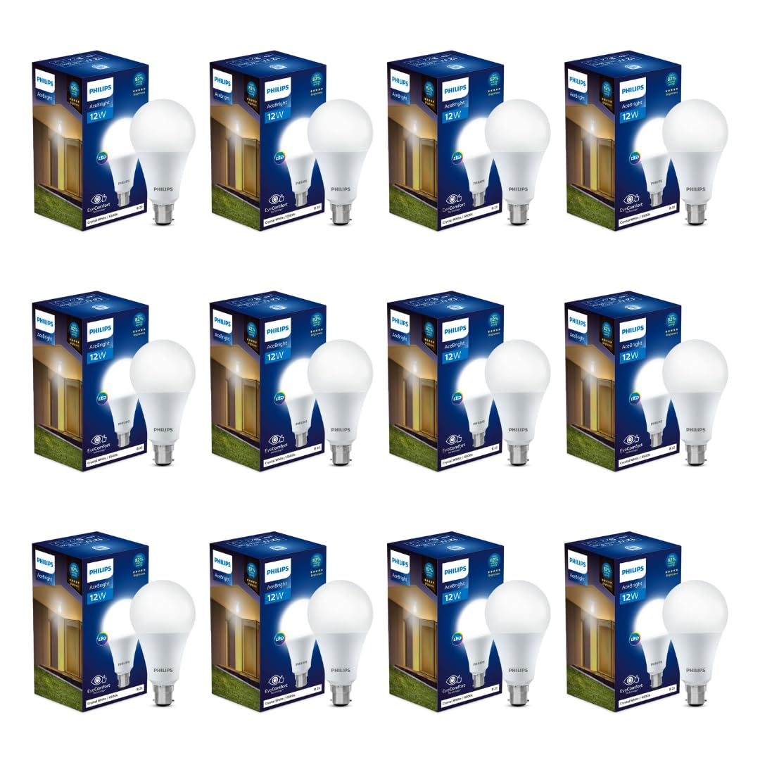Philips Base B22 12 Watt LED Bulb (Cool Day Light, Pack of 12)