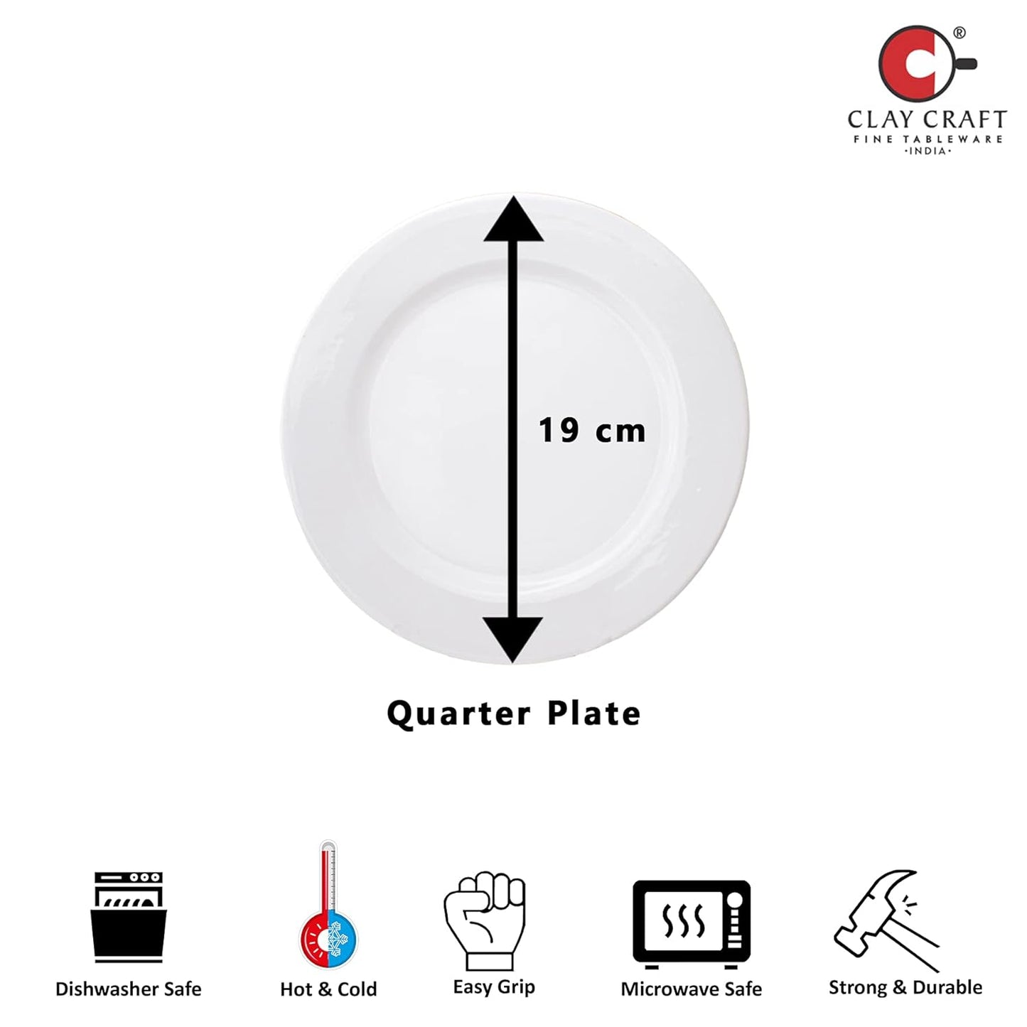 Clay Craft Fine Ceramic Dinner Set Georgian (White - 18 Pieces), for Family of 6, Dinner Set Ceramic, Crockery Set, Dining Set for Dinner, Microwave Safe Plates and Bowls Set, Crockery Set for Gift