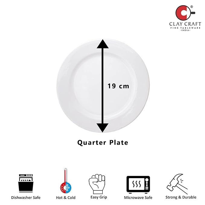 Clay Craft  Ceramic Dinner Set  Georgian White - 18 Pieces (Dinner Set 18 Pieces), For Family of 4