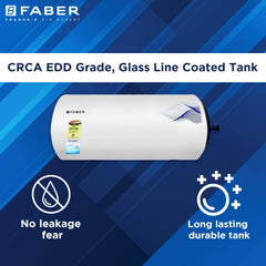 Faber Jazz 15L Horizontal (RH) Storage Water Geyser |Free Pipe and Installation|12 Safety Features, Glassline Coated & C