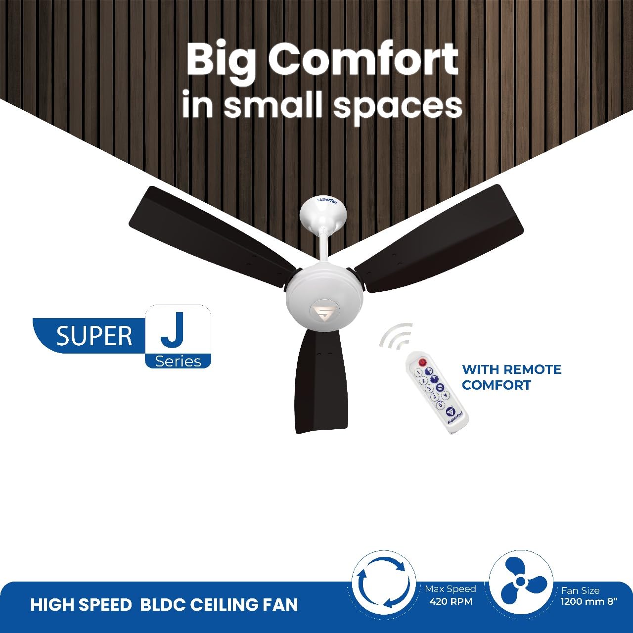 Superfan SuperJ1 900mm BLDC Ceiling Fan for Home| India's 1'st BLDC fan| BEE 5-star Rated Energy Efficient BLDC Fan | 5 Year Warranty (White)